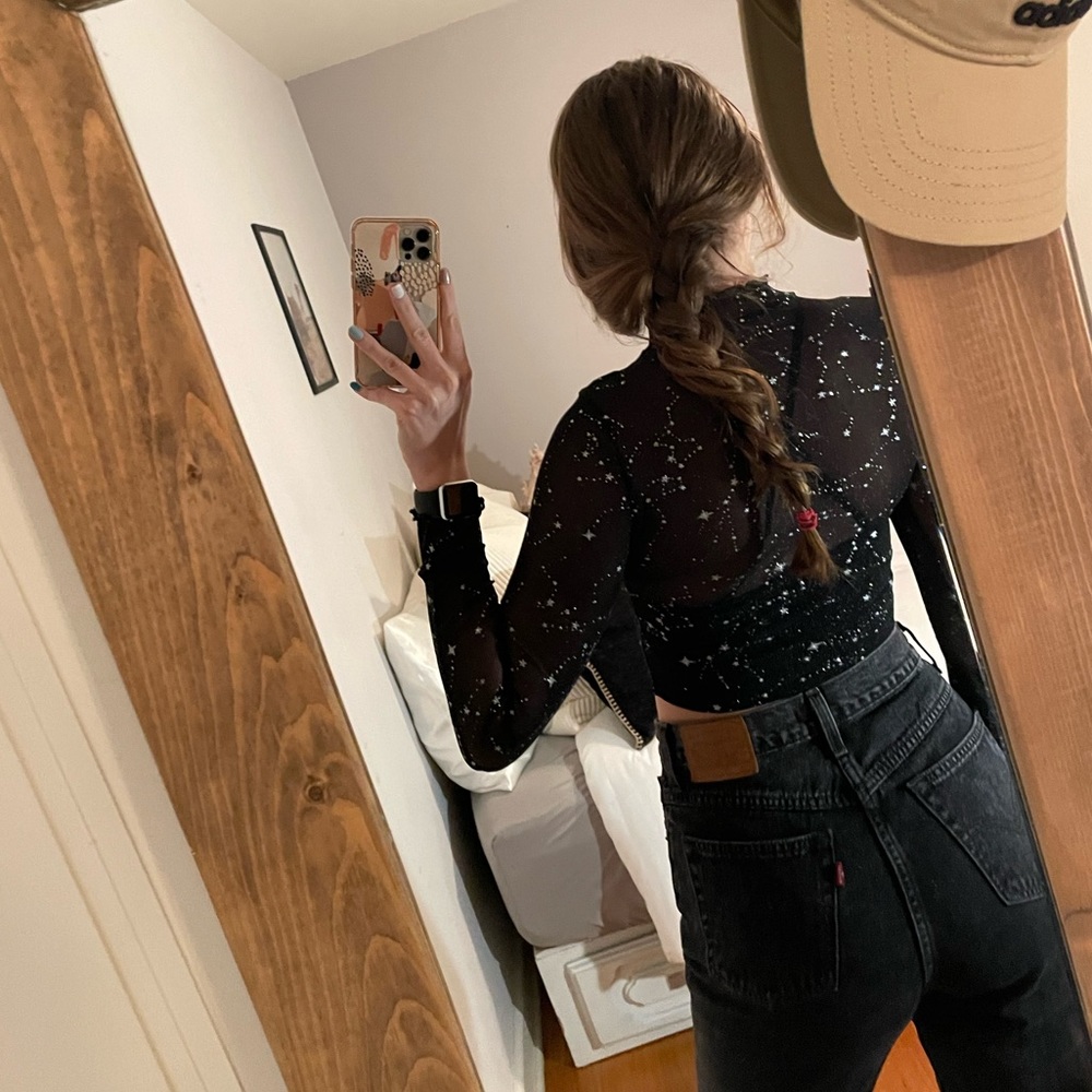 Sheer black and silver long sleeve ✨sparkle glitter top, like new 🖤 size small
